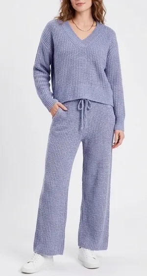 State Of Day Intimates 2-pc Pajamas Set Womens L Blue Waffle Knit Long Sleeve thumbnail 1