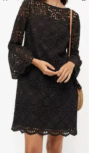 J.Crew Black Bell Sleeve Dress Embroidered Eyelet Size‎ 4 thumbnail 1