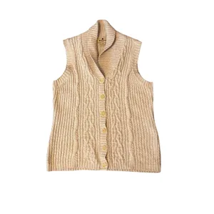 Woolrich Sweater Vest Womens Size L Tan Cable Knit Ramie Cotton Button Up Vintag thumbnail 3