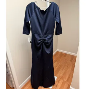 NEW XSCAPE Evening Long Gown Navy Blue Ruffle Formal Dress Elegant Womens Sz 10 thumbnail 4