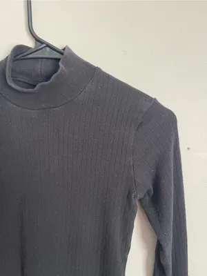 AMERICAN APPAREL Black Ribbed Mock Neck Long Sleeve Crop Top Sz S thumbnail 3