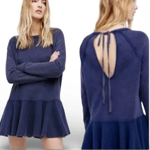 Free People Drop Waist Sweatshirt Mini Dress Navy‎ Oversized Open Back XS New thumbnail 2