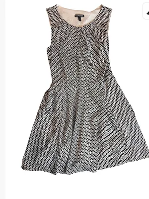 Express Black and White Polka Dot Sleeveless Fit & Flare Dress thumbnail 1