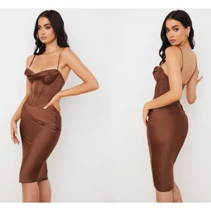 HOUSE OF CB S‎ D-DD 'Myrna' Chocolate Satin Corset Slip Dress NWOT thumbnail 13