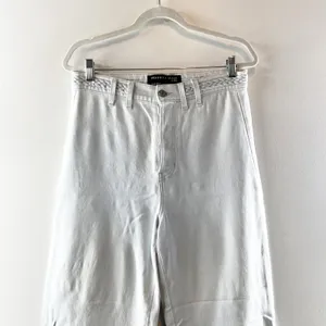 Veronica Beard Grant Braided Waist Extra High Rise Wide Leg Jeans Aspen Blue 10 thumbnail 4