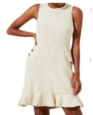 Loft Fit‎ and Flare Mini Tweed Flare Light Yellow Ivory Dress thumbnail 1