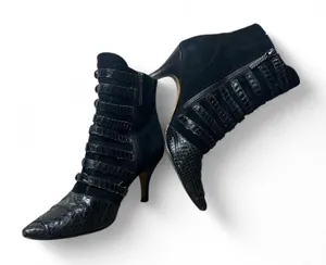 Donald Pliner Tinsley Black Suede Kitten Heel Boots (Model Off Duty Edit) thumbnail 1