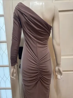 Club L London Brown Ruched Twist Bardot Maternity Midi Dress One-Shoulder Size 8 thumbnail 10