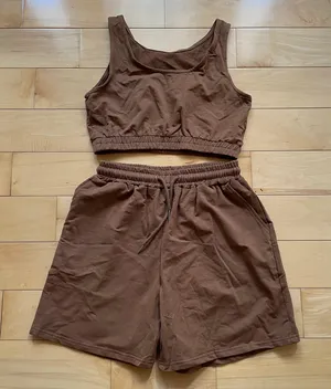 2 PC Brown Matching Tank Top &Short Set thumbnail 1