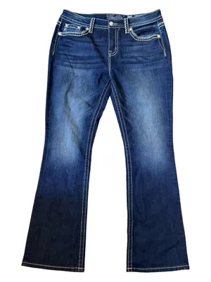 Miss Me Dark Wash Bootcut Jeans • White Stitching • Rhinestone Back Pockets • 32 thumbnail 1