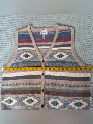 Vintage Hand Embroidered Christopher & Banks Sweater Vest Large Tan Mauve 90s thumbnail 5