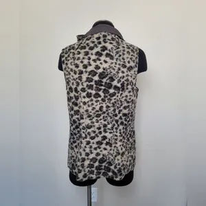 Elaine Kim Fur and Leather Vest Zip Biker Lagenlook Animal Print Size Large thumbnail 5