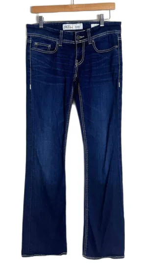 BKE Denim Stella Jeans Womens 28L Dark Wash Blue Bootcut Stretch Contrast Stitch thumbnail 1