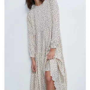 Zara Dress Cream Black Polka Dot Midi Long Sleeve Empire Waist Oversized Size S thumbnail 13