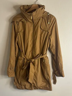 Cole Haan Women's Tan Trench Rain Coat Classic Hooded Medium thumbnail 1
