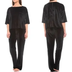 TAHARI Black Velvet Short Sleeve Lounge Top Size Small‎ thumbnail 3