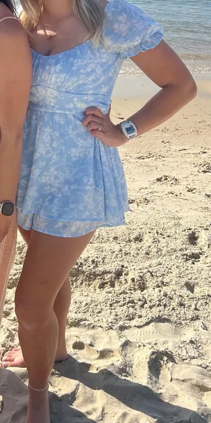Trixxi White and Blue Ruffle Romper thumbnail 1