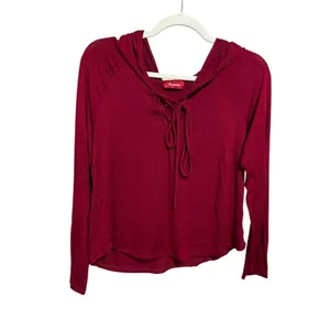 Y2K Skater Top Burgundy Lace Up Lightweight Hoodie Long‎ Sleeve Sz M thumbnail 2