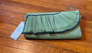 NWT Mud Pie Green Pleated Card Holder with Navy Trim thumbnail 1