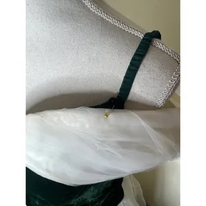 Vintage 80s Prom Dress | Emerald Green Velvet & White Tulle Ball Gown | flaws thumbnail 5