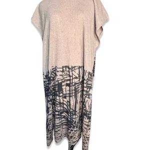 Neutral Taupe Beige Abstract Art Knit Shawl Wrap Poncho Scarf Lightweight‎ Layer thumbnail 5