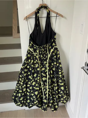 By Anthropologie Halter V-Neck Fit & Flare Midi Dress Yellow Floral NWT thumbnail 6