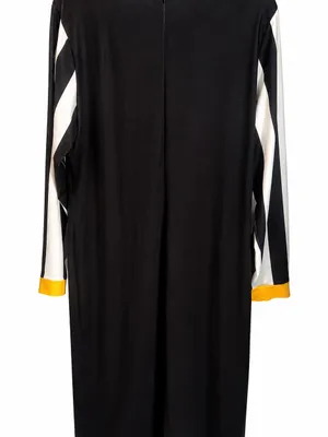 Women's Black & White Stripe Shift Dress with Yellow Trim thumbnail 2