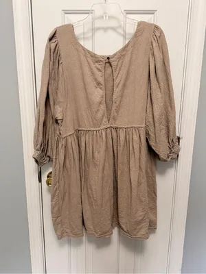 Free People FP Beach Get Obsessed Babydoll Mini‎ Dress Tan Size S thumbnail 6