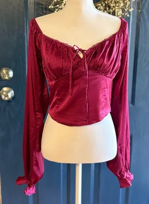 Altar'd State Satin Burgundy Crop Top size Large thumbnail 1