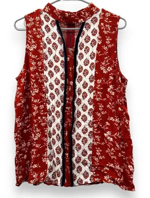 THML Burnt Orange & White Floral Print Sleeve‎ Mock Neck Top Sz L NEW thumbnail 1