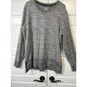 LL Bean Pullover Top Womens Large Gray Space Dye Long Sleeve Tunic 511671 thumbnail 5