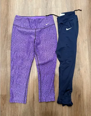 Nike‎ Dri-FIT Capri Leggings Small Purple Print & Blue Running Tights set 2 thumbnail 1