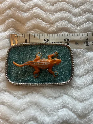 Orange Lizard Reptile Alligator belt buckle with Teal Glitter Accent thumbnail 5