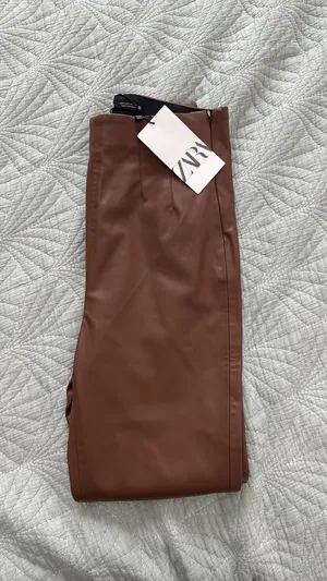 Zara Brown Leather Pants thumbnail 4