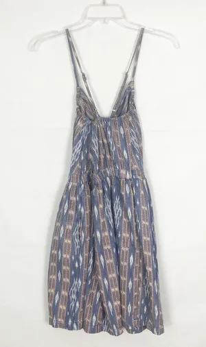 Ecote V-Neck 1/2 Button Blue/Brown Dress Sleeveless Boho Size Medium thumbnail 5