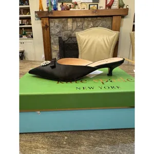 Kate Spade Darlene Black Satin Kitten Heel Mule Pointed‎ Toe Size 6.5 thumbnail 3