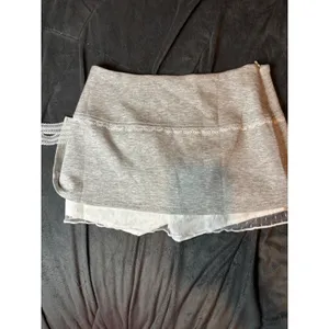 Heather Gray Lace Trim Layered Mini Skort with Tulle Hem and Side Zip thumbnail 2