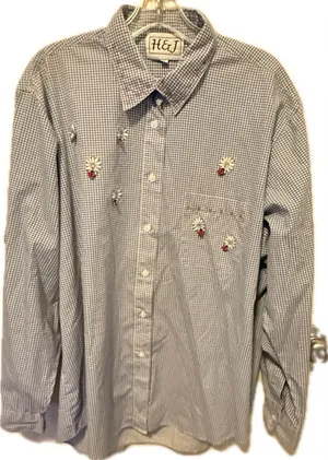 Vintage H & J Blouse with Ladybugs Blue Size XL thumbnail 1