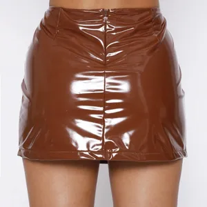 Tiger Mist Patent Leather Brown Mini Skirt thumbnail 3