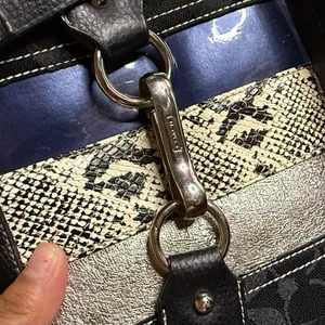 Coach Black and Silver Shoulder Bag with Snakeskin Accent thumbnail 8