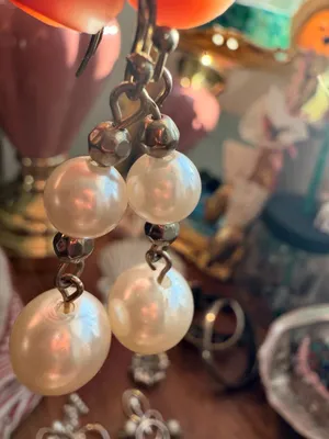 Vintage Faux Pearl and Silver Tone Beaded Dangle Earrings thumbnail 2