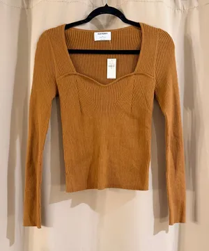 NWT Old Navy Ribbed Sweetheart Neck Sweater - Camel/Tan thumbnail 1