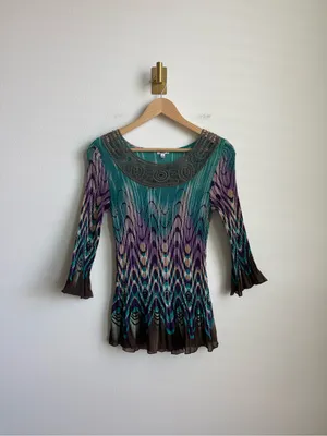 Vintage Nicola 90s Y2K Plisse Sheer Abstract Geometric Top Medium thumbnail 3