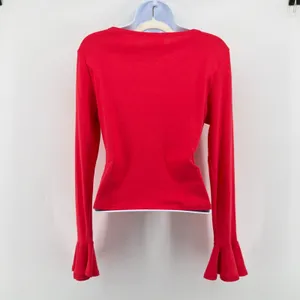 Anthropologie Maeve Red Bell Sleeve Flounce Cuff Scoop Neck Cotton Top Small S thumbnail 3