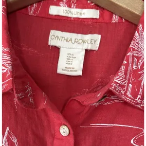 Cynthia Rowley Linen Top Size Small Red Button Up Shirt Sailboat Ibiza Style thumbnail 4