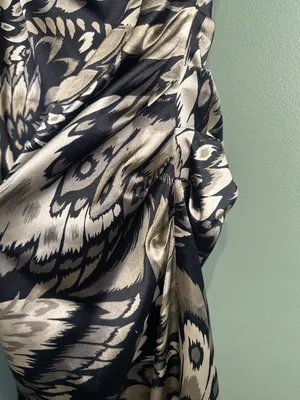 London Times Womens 6 Midi Dress Ruched Draped Abstract Feather Cocktail Y2K thumbnail 3