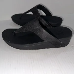 FitFlop Shoes Womens Size 8‎ Black Glitter Thong Wedge Sandals Comfort Toning thumbnail 5