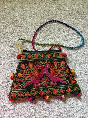 Boho Ethnic traditional Embroidery peacock floral crossbody Bag thumbnail 3