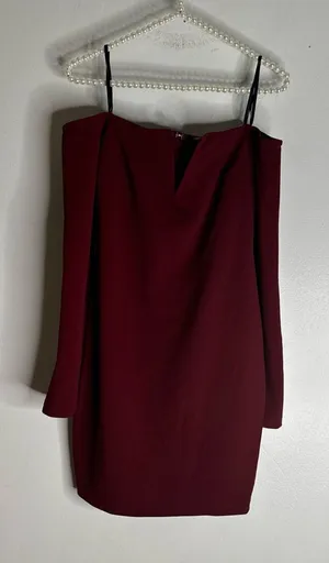 lulus dress Small Berry Red Wine Body Con‎ Long Sleeve Off Shoulder Mini CP thumbnail 1