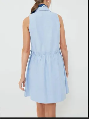 Tuckernuck Oxford Blue Sleeveless Royal Shirt Dress Size xs Ruffles Pockets thumbnail 2